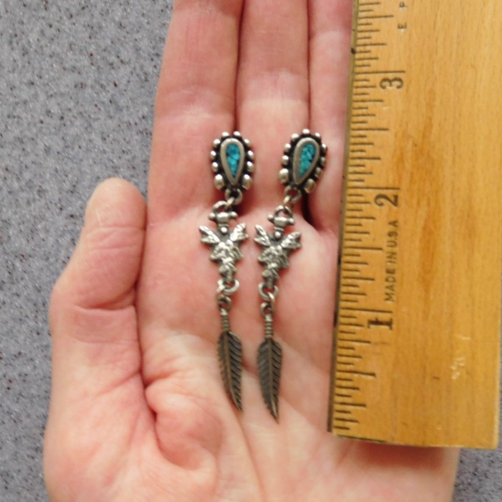 Turquoise feather pierced earrings